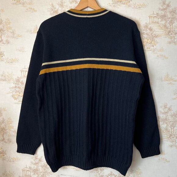 60s Marshall Field & Co Black Gold Crewneck Wool Sweater Size M - Picture 4 of 7